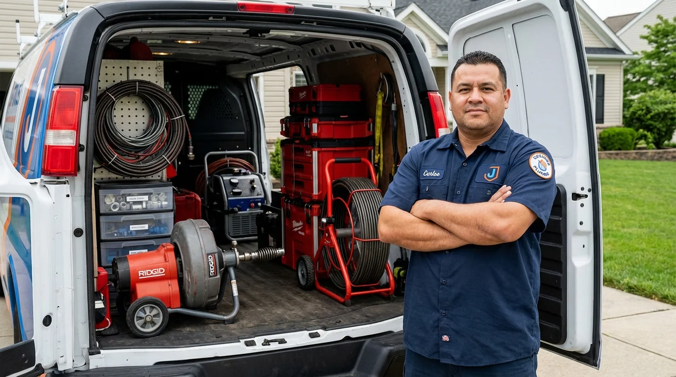 Professional drain cleaning equipment and Johns Plumbing LLC plumber in Cannelton