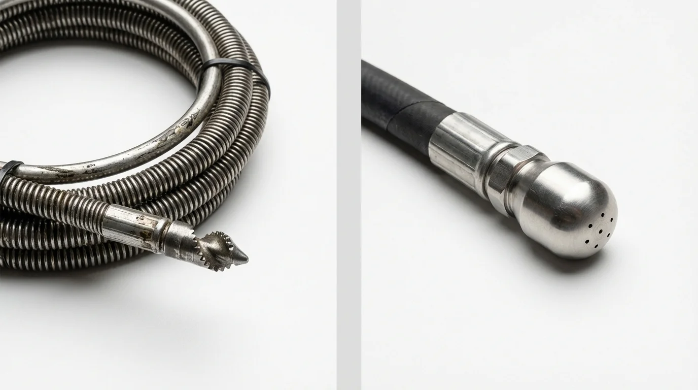 Drain snake cable and hydro jetting nozzle used for drain cleaning in Cannelton, IN