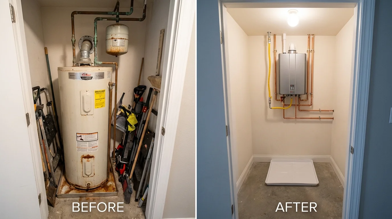 Tank water heater versus wall-mounted tankless unit comparison for Cannelton, IN homeowners
