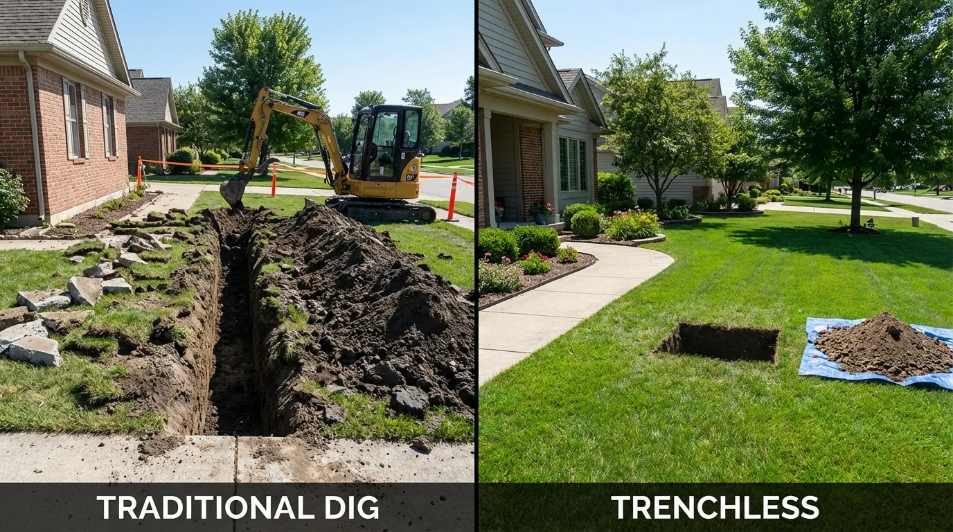 Trenchless sewer repair with minimal yard damage versus traditional excavation in Cannelton, IN